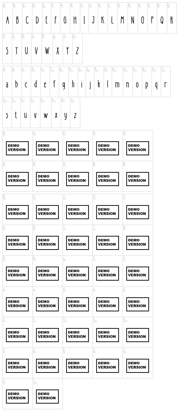 Better Together Condensed font map